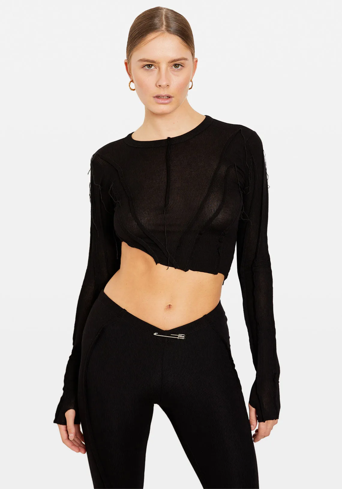 ASYMMETRIC LONG SLEEVE TEE BLACK