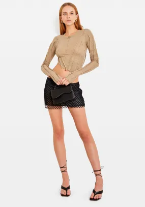 ASYMMETRIC LONG SLEEVE TEE TAUPE