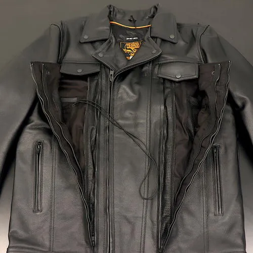OPEN BOX OEM Milwaukee Leather Pistol Pete Leather Motorcycle Jacket | Black | Mens Size: XL | LKM1720-XLT Tall