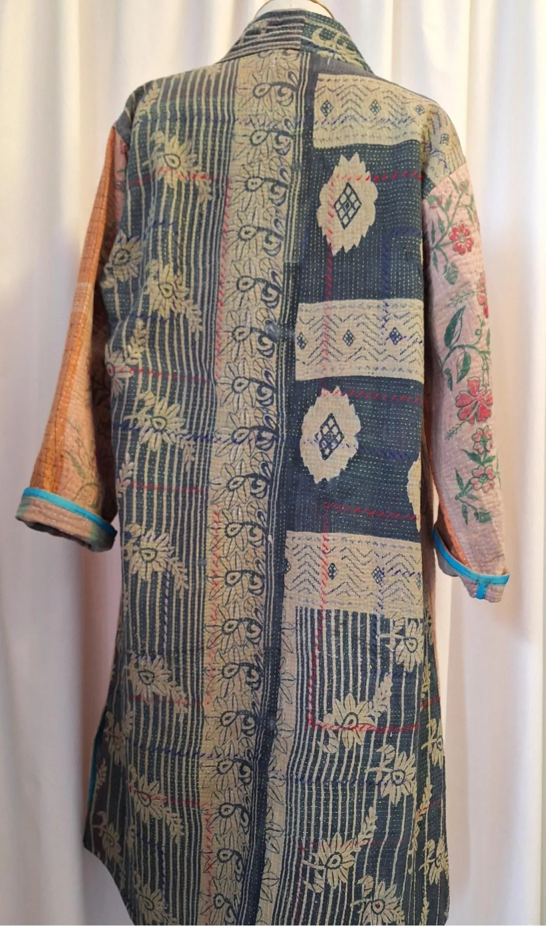 Reversible Cotton Vintage Kantha Stitched Coat - C