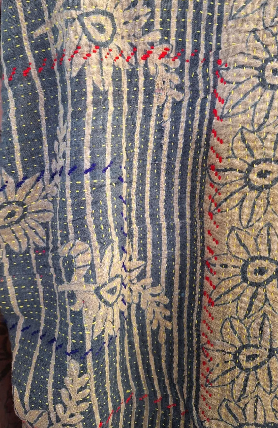 Reversible Cotton Vintage Kantha Stitched Coat - C