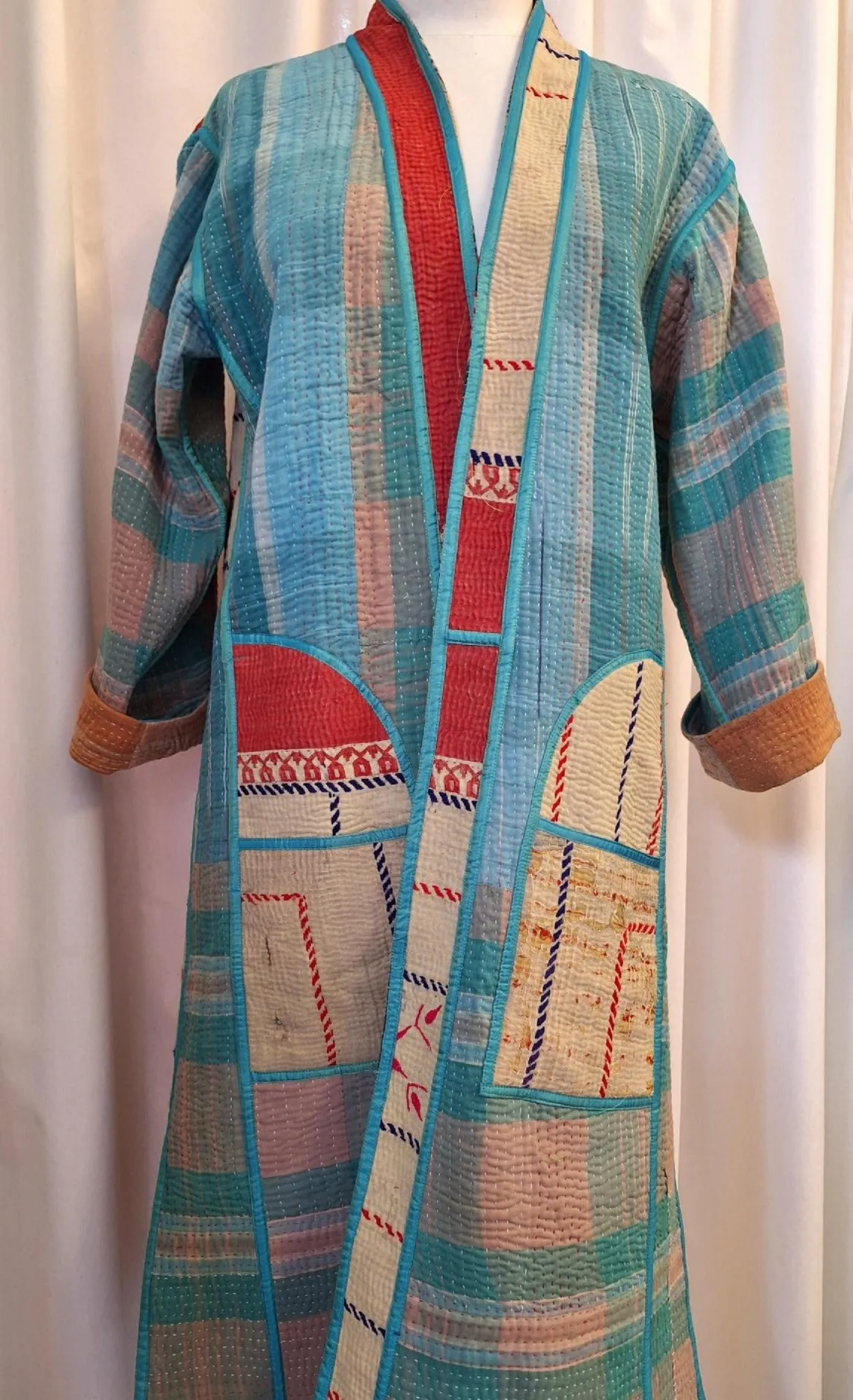 Reversible Cotton Vintage Kantha Stitched Coat - C
