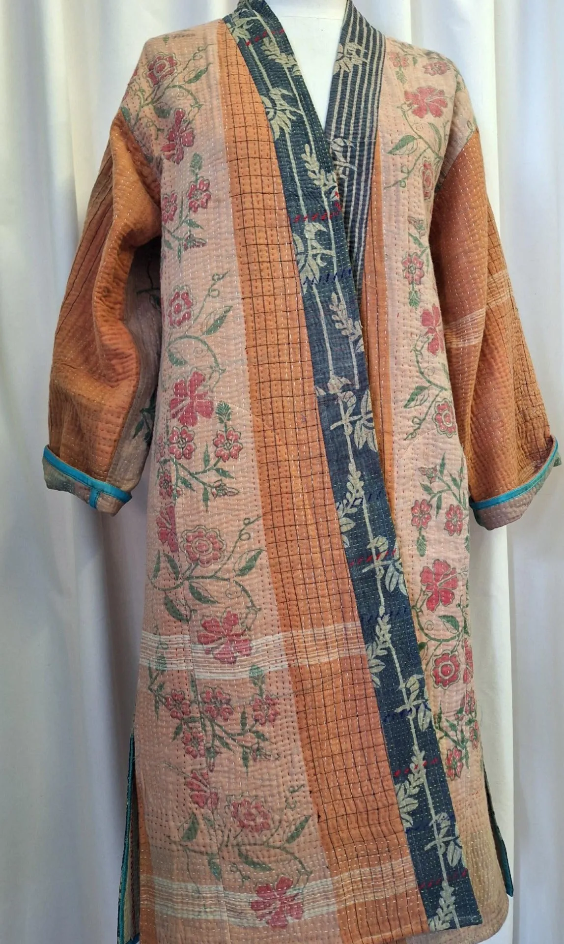 Reversible Cotton Vintage Kantha Stitched Coat - C
