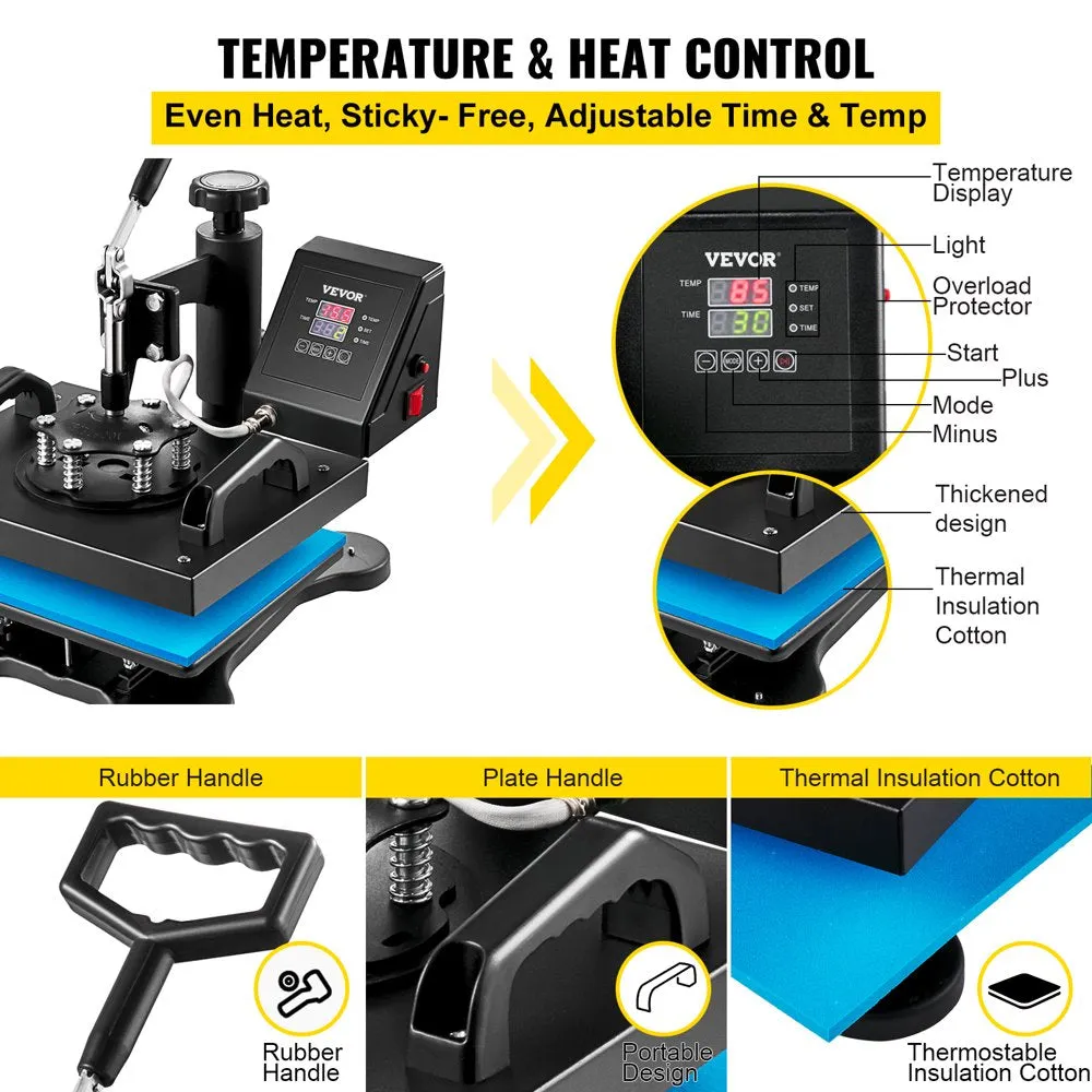 VEVOR 12X10 Inch Heat Press Dual Digital Heat Press Machine 650W Swing Away Heat Press T-Shirt Sublimation Printer Transfer 360 Degree Rotation for DIY T-Shirts