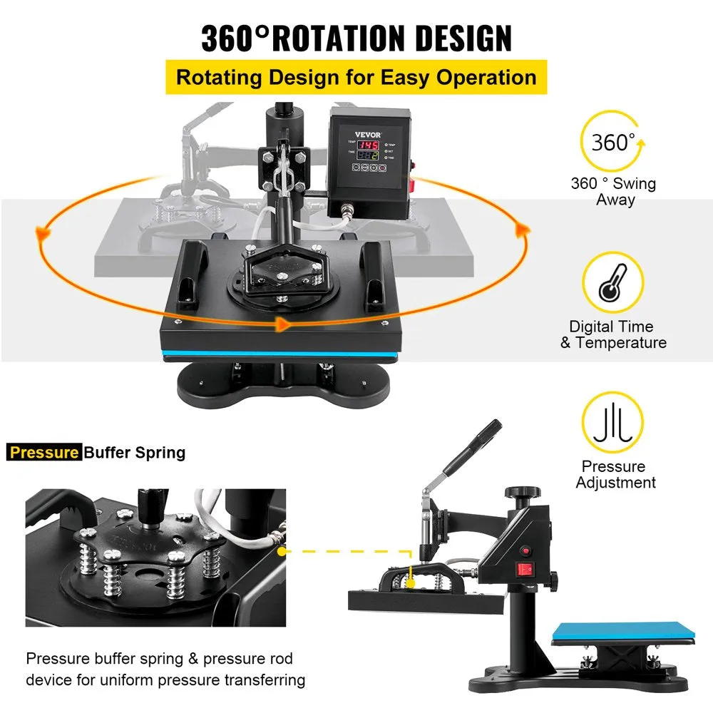 VEVOR 12X10 Inch Heat Press Dual Digital Heat Press Machine 650W Swing Away Heat Press T-Shirt Sublimation Printer Transfer 360 Degree Rotation for DIY T-Shirts
