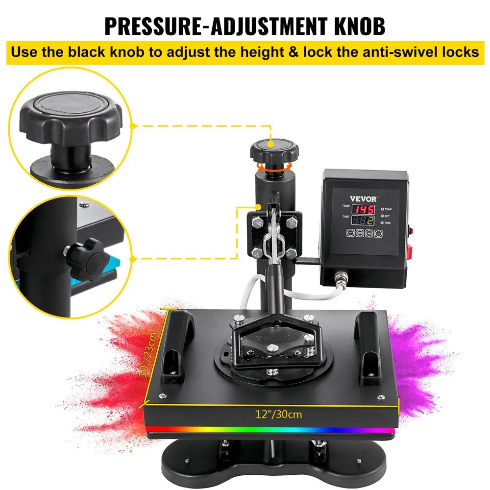 VEVOR 12X10 Inch Heat Press Dual Digital Heat Press Machine 650W Swing Away Heat Press T-Shirt Sublimation Printer Transfer 360 Degree Rotation for DIY T-Shirts