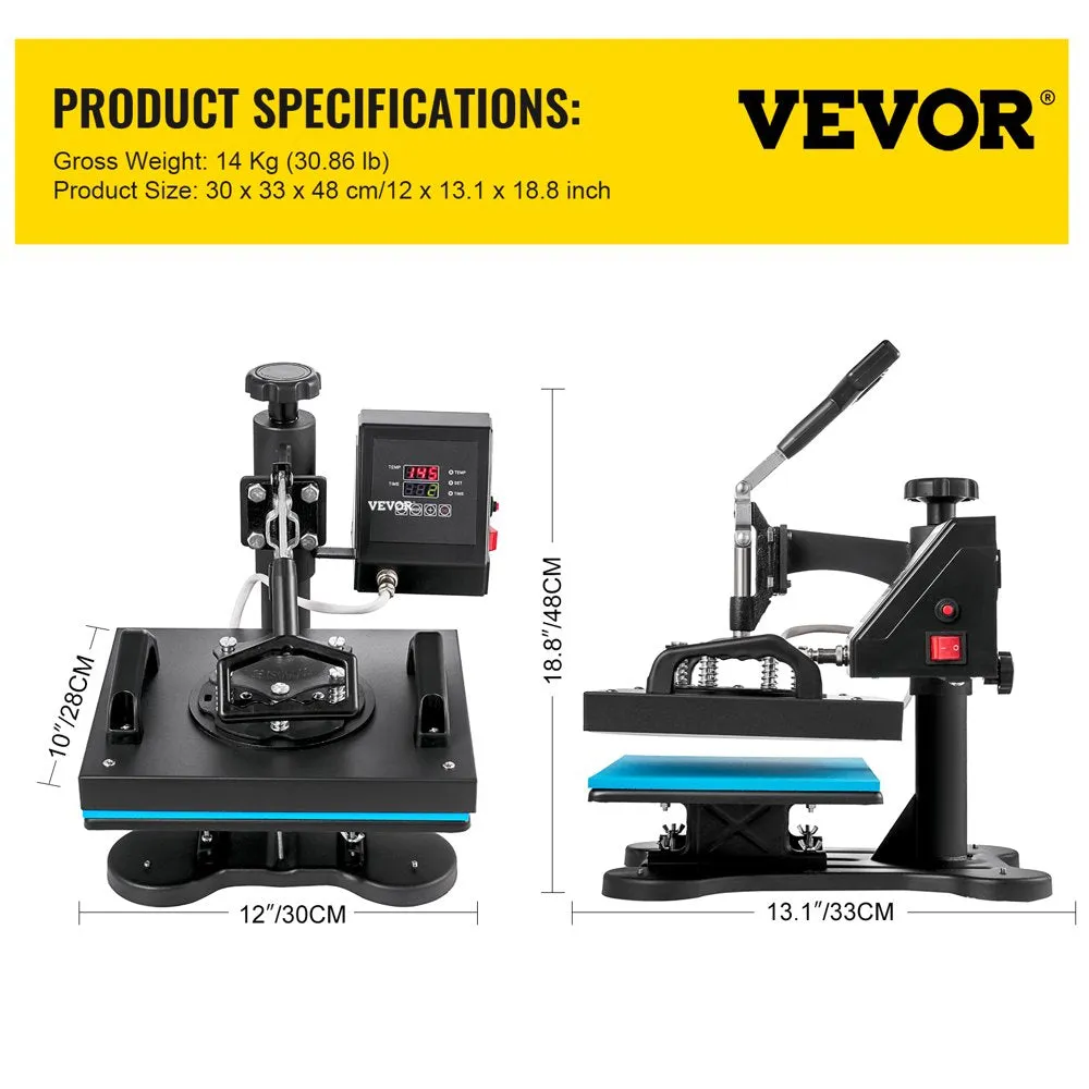 VEVOR 12X10 Inch Heat Press Dual Digital Heat Press Machine 650W Swing Away Heat Press T-Shirt Sublimation Printer Transfer 360 Degree Rotation for DIY T-Shirts