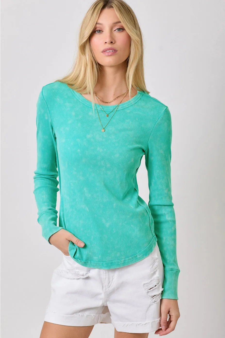 Washed Ribbed Cotton Crew Neck