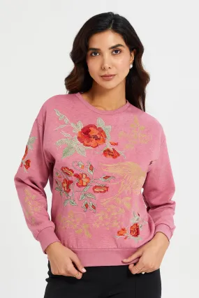 Women Mauve Printed Sweatshirt